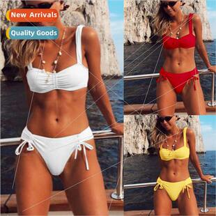 Solid Bikini Swimsu Color 19C Piece Drawstring One