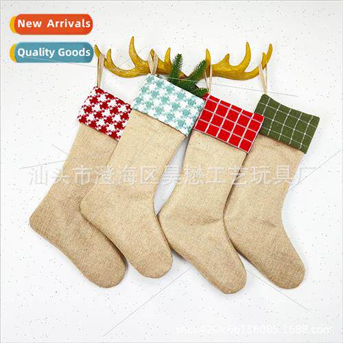 2021 New Burlap Christmas Hanging Christmas Stocking  Bag Ch