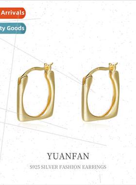 925 silver mple Square Earrings Buckle Female ins Europe Gol
