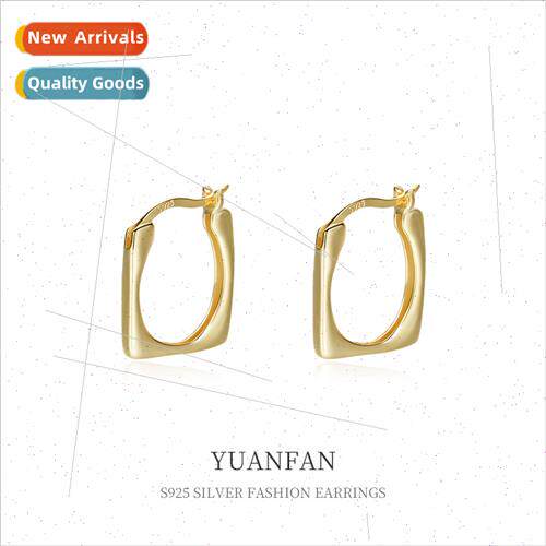 925 silver mple Square Earrings Buckle Female ins Europe Gol