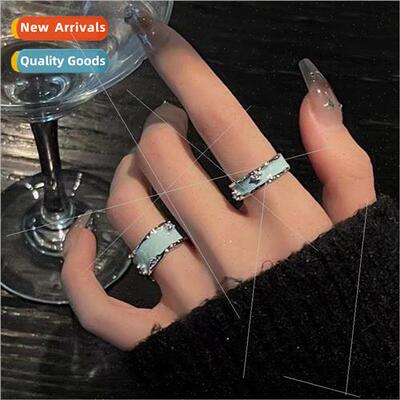 Sky blue drip glaze open ring niche index finger ring simple