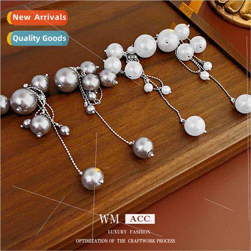 lver needle fall winter pearl chain tassel earrings retro ea