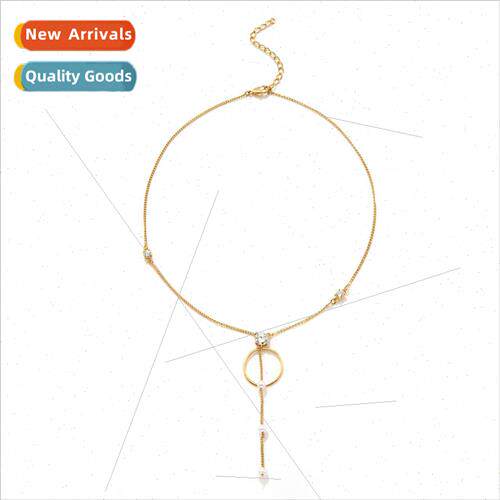 ttle girl simple Korea pearl circle sweet necklace Y word ne