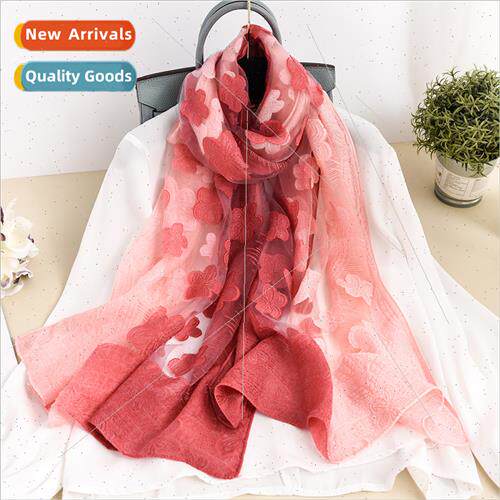 New lace hollow cut flowers gradient rose scarf female elega