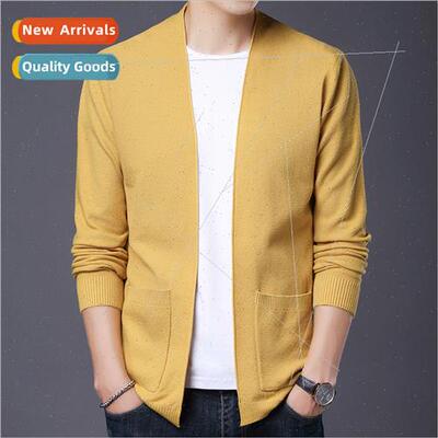 Men cardigan 2023 autumn new men cinnamon needle solid color