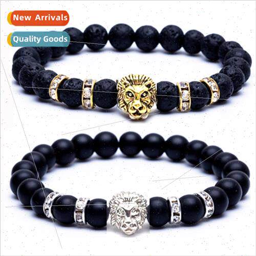 Jewelry 8mm Frosted Stone Leopard Head Volcanic Stone on Hea