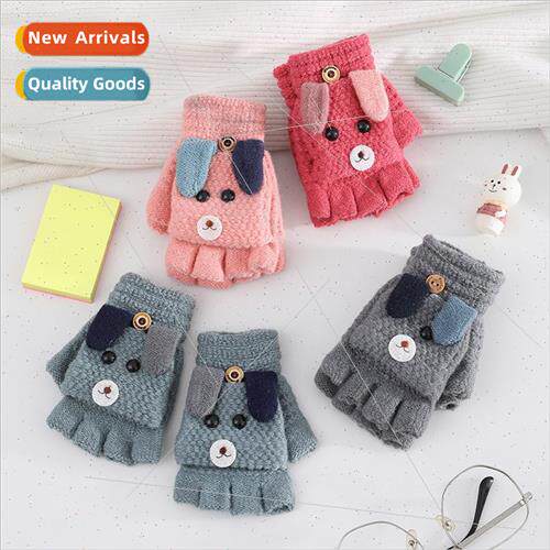 Puppy children gloves winter knted flip-flop half-finger glo