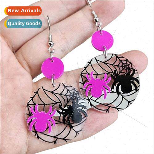 Halloween Acrylic Spider Web Bat Clash Earrings Gothic Hallo