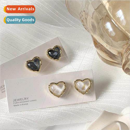 New S925 quicksgold side small peach heart earrings Korea gi