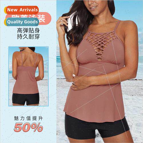 Europe new one-piece swimsu women halter gathered belly swim