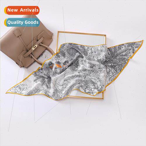 Rhombus small silk scarf women new retro floral print silk s