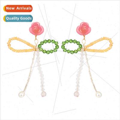 Korea  lovely hand-woven beaded bow earrings personaly versa