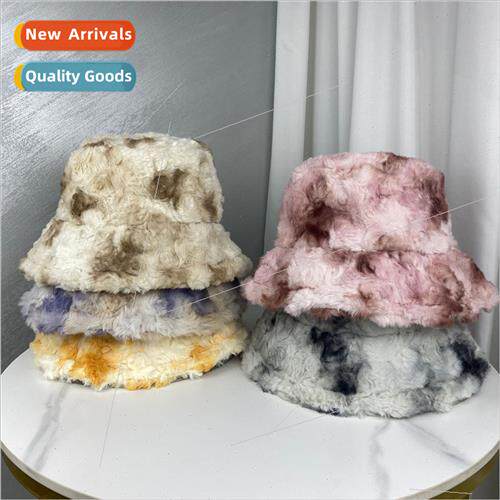 2023 winter new tie-dye basin hat plush imation rabb hair wa