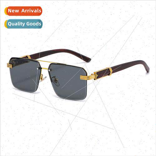 Square half-frame diamond cut edge sunglasses sunglasses leg