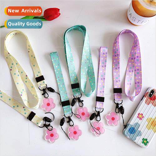 Cartoon Flower Pendant Lanyard Short Wide Cloth Rope Lanyard