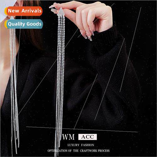 lver needle wh diamonds triangle long tassel earrings Europe