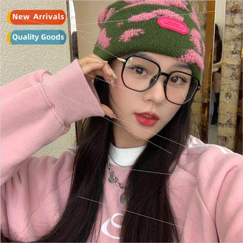 Korea new leather label colorblocking wool cap female autumn
