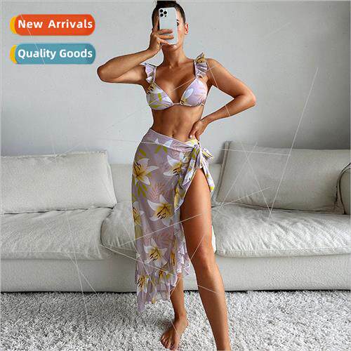 2024 New Europe Swimsu Three Piece Printed Wrap Skirt Spl Fa