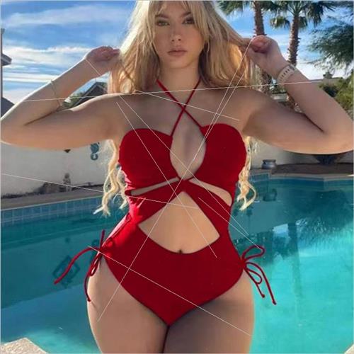2024 New Bikini Womens One-piece Swimsu Solid Color Europe S