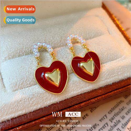 silver pin drop oil pearl heart earrings fashion simple earr