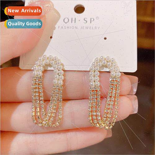 Summer new tide pearl earrings female rhinestone earrings Ko