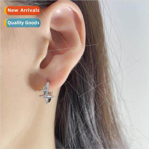 Four awn star earrings Korea fashion basic vegetarian circle