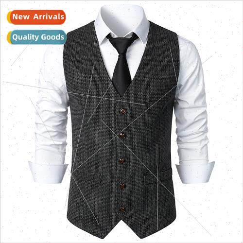 2023 Autumn winter new men casual vest striped plaid single-
