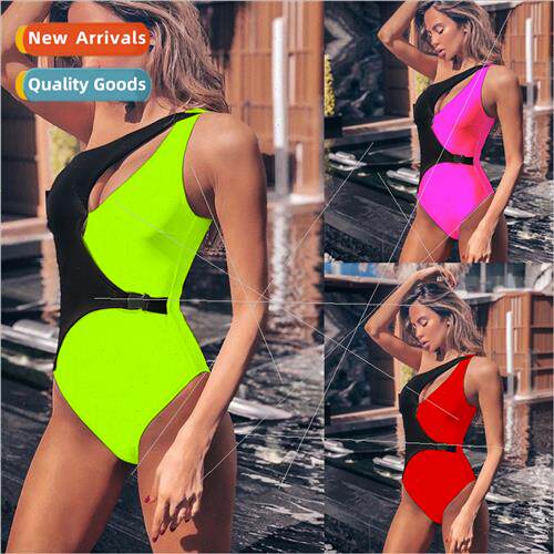 Womens One-piece Swimsu Solid Color Sexy Gathering Socket Ir