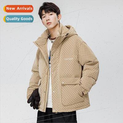 PU leather down jacket men winter 2023 new tide warm printin
