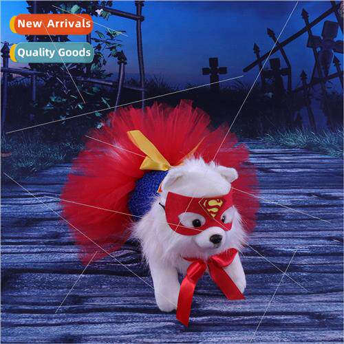 Superman Dog Costume Mesh Pom Pom Pet Clothes Halloween Pet