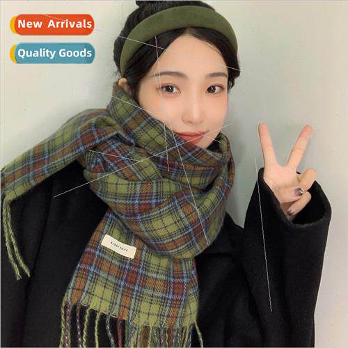 Whe retro green plaid scarf female fall winter hundred h war