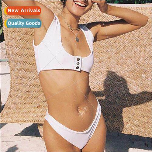 2020Europe new concealed button bikini solid color tankini s