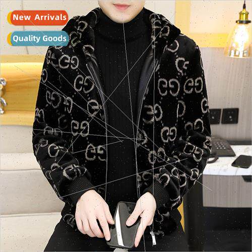 winter thickened fur one fleece hooded jacket sable men warm