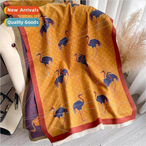 retro cranes warm scarf female fall winter versatile soft so
