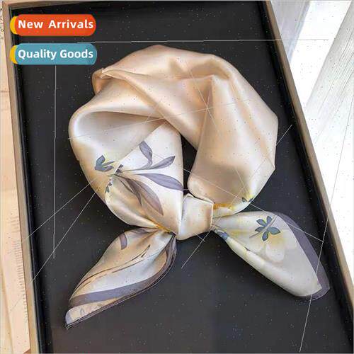 Beige silk scarf small square scarf women versatile 100% mul