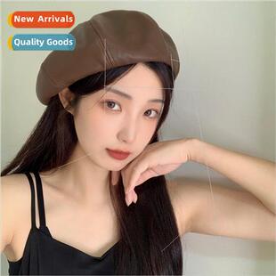 beret female hat autum pumpkin leather retro Korea Japan