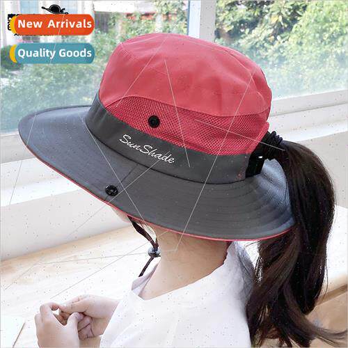9002 summer girls outdoor sun hat ponytail hole fisherman ha