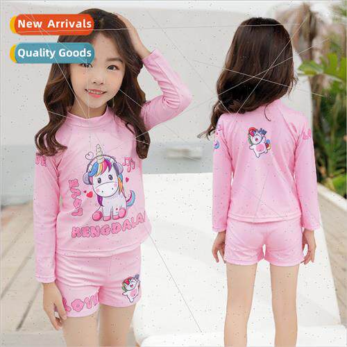 Girls Swimwear Cute Pink Cartoon Spl Long Sleeve Sunscreen V