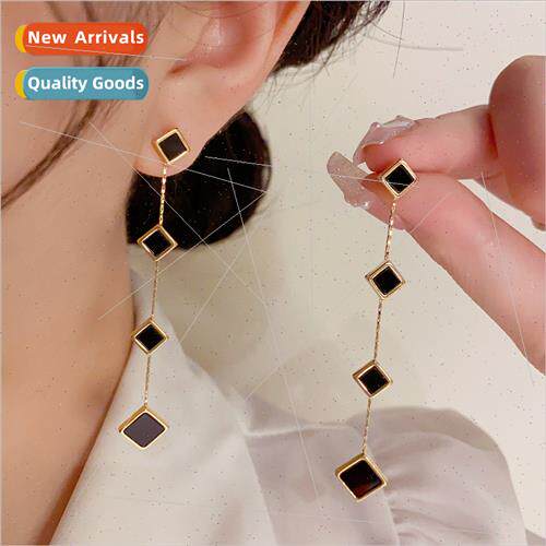 Korea advanced sense simplicy diamond tassel earrings 925 si