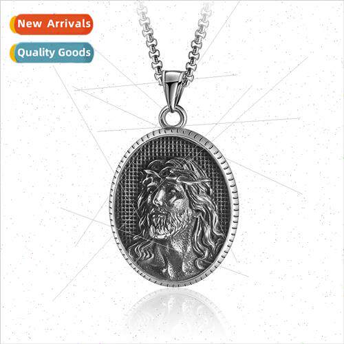 . Vintage Holy Angel Cross Shield Tanium Steel Pendant Men F