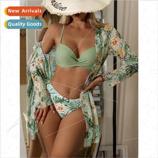 Piece Swimsu Bikini Europe Har Printed Three Leaf 2023 Green
