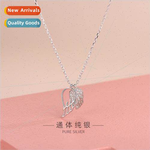 s925 silver Koreadiamond hollow angel wings necklace simple