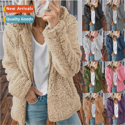 2022 New Women Hooded Tweed Velvet Autumn Winter Tops Jacket