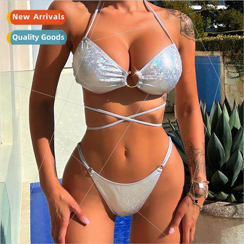 Womens Shiny Leather Spl Swimsu Sexy Strappy Bikini iLJA005