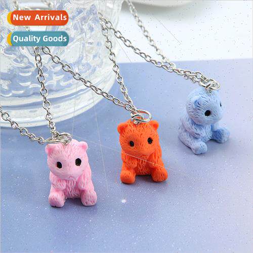 New Resin Painted Mini Bear Necklace Student Bag Pendant Pen