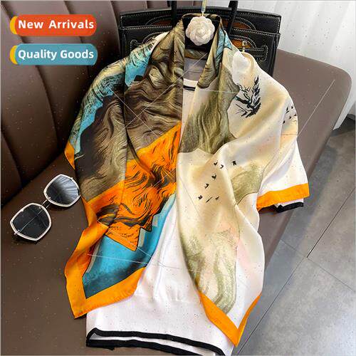 ve 2023 new silk scarf women four seasons fashion landscape