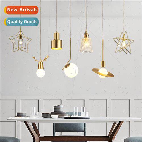 Scandinavian copper small chandelier single head bedroom bed