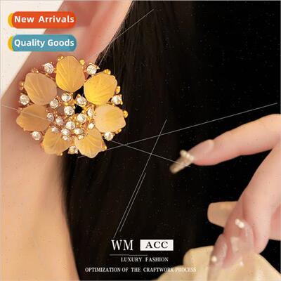 Earrings silver pin wh diamond flowers Europe fashion court