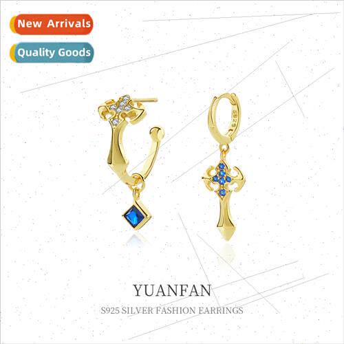 925 silver cross sword earrings niche female Europe asymmetr