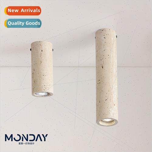 Japan wabi-sabi yellow travertine cylinder ceiling light mod